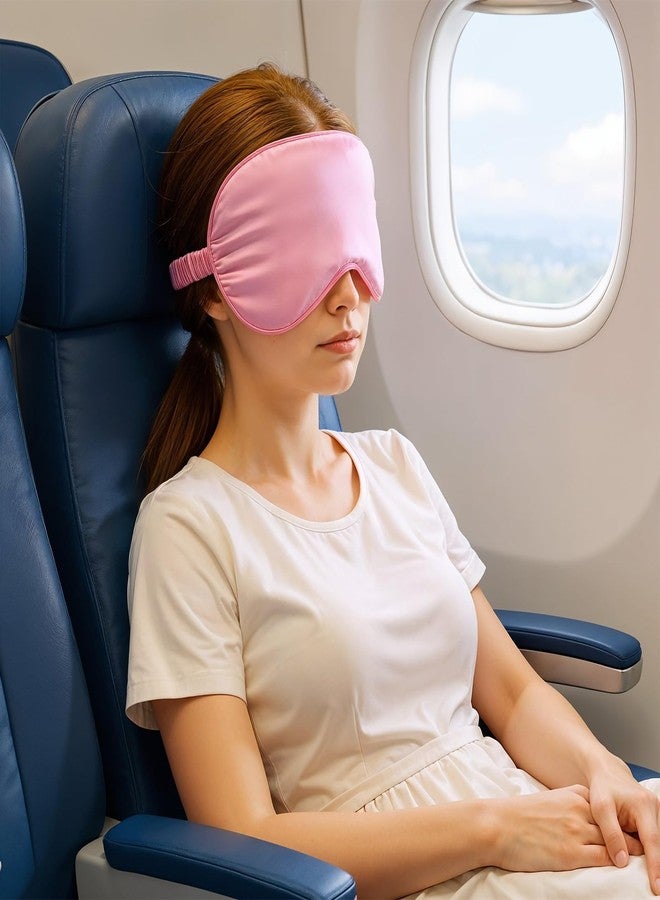 KFHENSOMR Silk Sleep Eye Mask 4 Pack Mulberry Silk Sleep Mask Eye Cover Blindfold with Elastic Strap Cute Satin Soft Eyeshade Masks for Women Night Sleeping Travel Nap (Pink) - Image 5